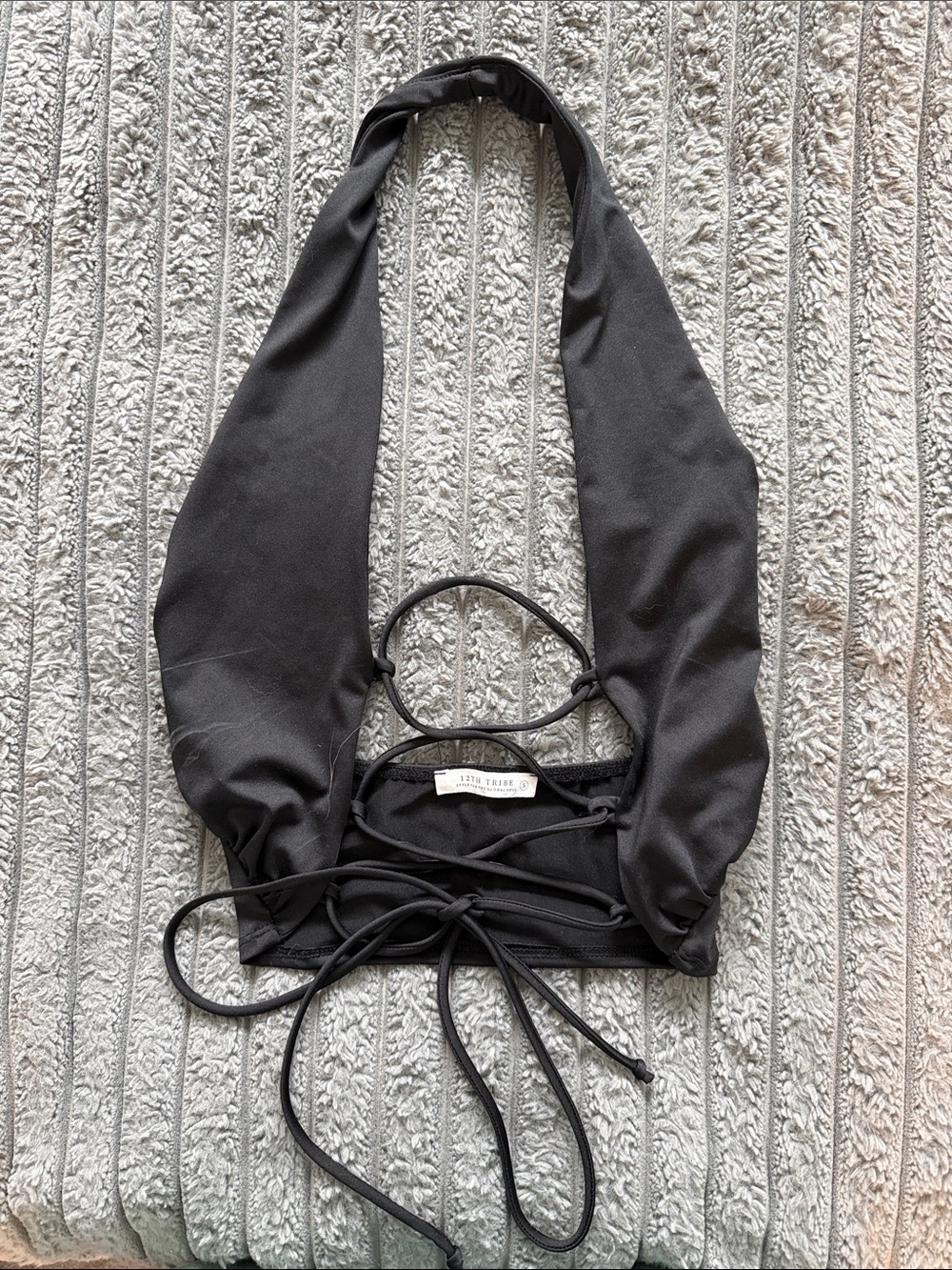 12th Tribe Black Satin Halter Shoulder Bag with Tie Detail